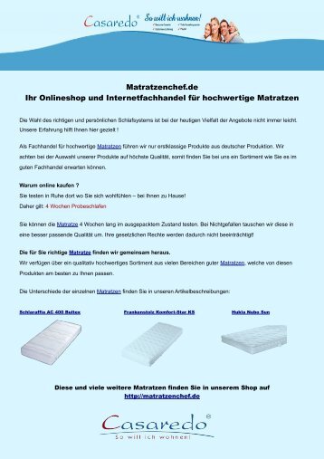 Matratzenchef - Ihr Onlineshop für hochwertige Matratzen