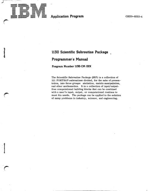 1130 Scientific Subroutine Package - All about the IBM 1130 