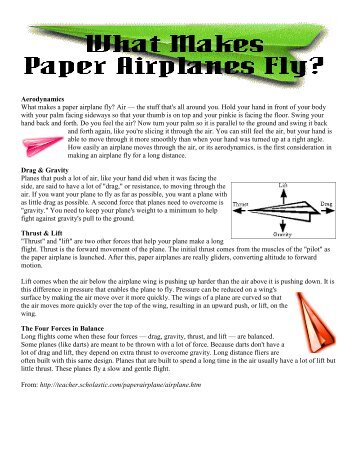 Aerodynamics What makes a paper airplane fly? Air — the stuff ...