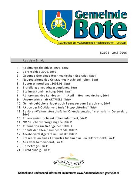 Gemeindebote 1/2006 - Marktgemeinde Hochneukirchen-Gschaidt