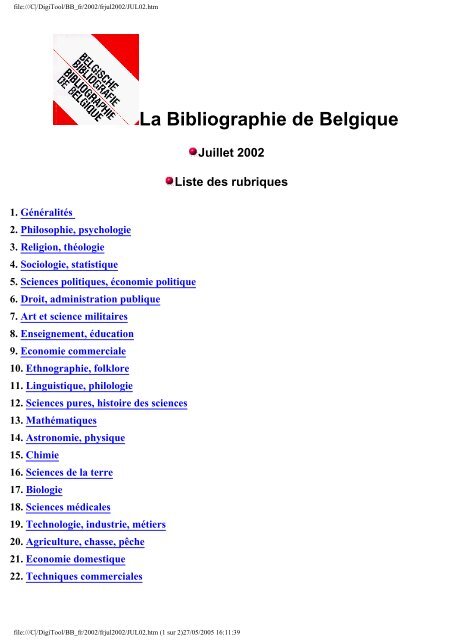 La Bibliographie de Belgique - Koninklijke Bibliotheek van België