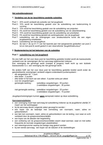 Het subsidiereglement - Gemeente Affligem
