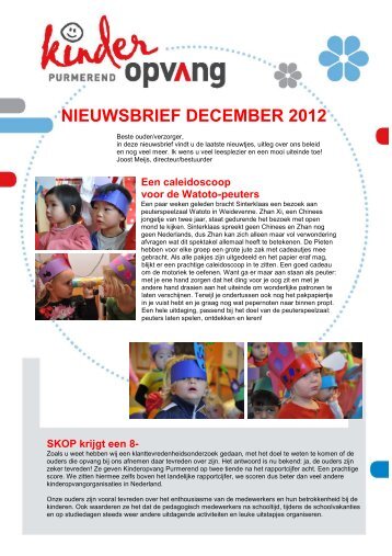 NIEUWSBRIEF DECEMBER 2012 - Kinder opvangvang Purmerend