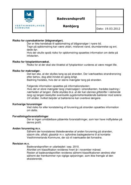 Badevandsprofil Rønbjerg - Vesthimmerlands Kommune