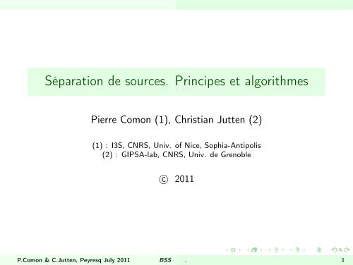 Séparation de sources. Principes et algorithmes - Gretsi