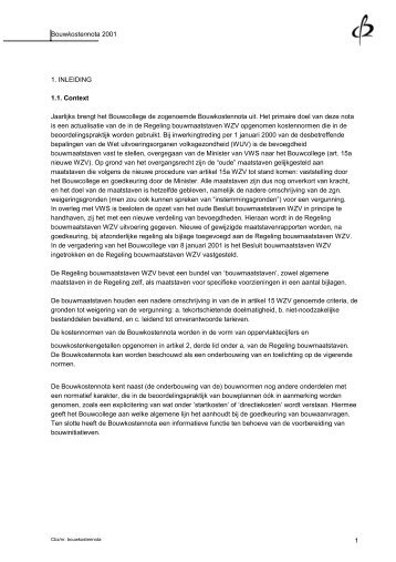 Bouwkostennota 2001 - Kennisplein Zorg en Bouw