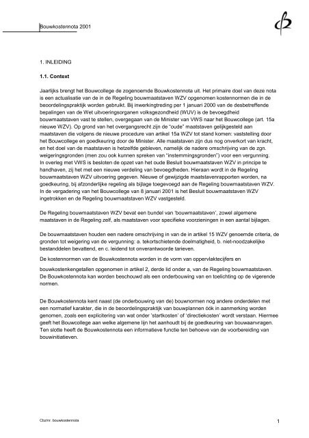 Bouwkostennota 2001 - Kennisplein Zorg en Bouw