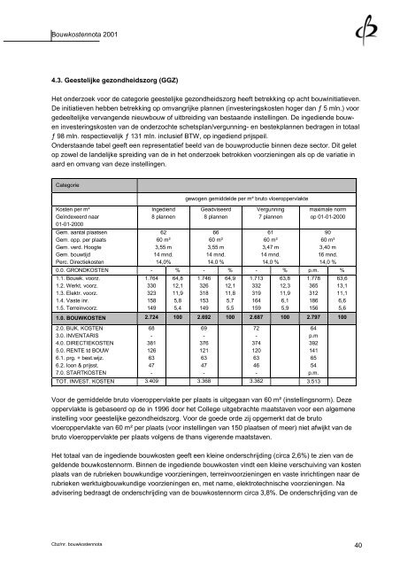 Bouwkostennota 2001 - Kennisplein Zorg en Bouw