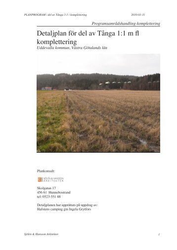 Detaljplan för del av Tånga 1:1 m fl komplettering - Uddevalla kommun