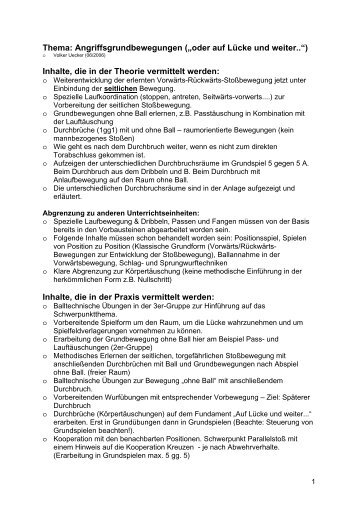 Thema: Angriffsgrundbewegungen („oder auf Lücke und weiter ...