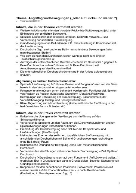 Thema: Angriffsgrundbewegungen („oder auf Lücke und weiter ...