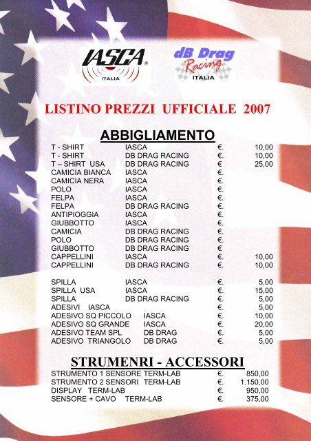 listino prezzi ufficiale 2007 abbigliamento strumenri - accessori