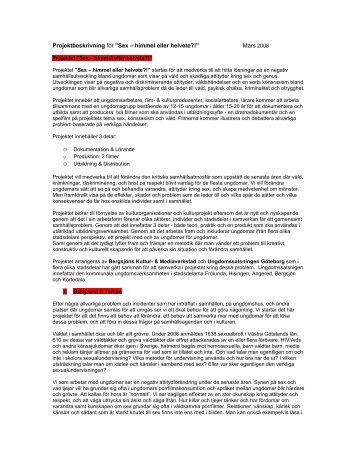 Projektbeskrivning för ”Sex – himmel eller helvete?!” Mars 2008