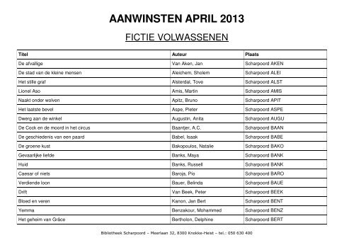 AANWINSTEN APRIL 2013 - Bibliotheek Knokke-Heist