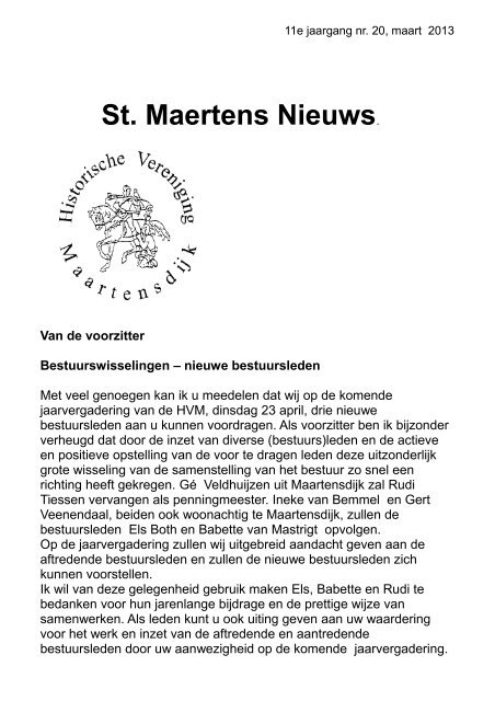 St. Maertens Nieuws. - Historische Vereniging Maartensdijk