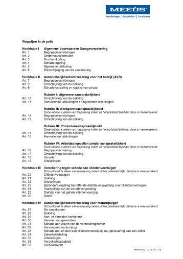 Wegwijzer in de polis Hoofdstuk I Algemene Voorwaarden ... - Meeus