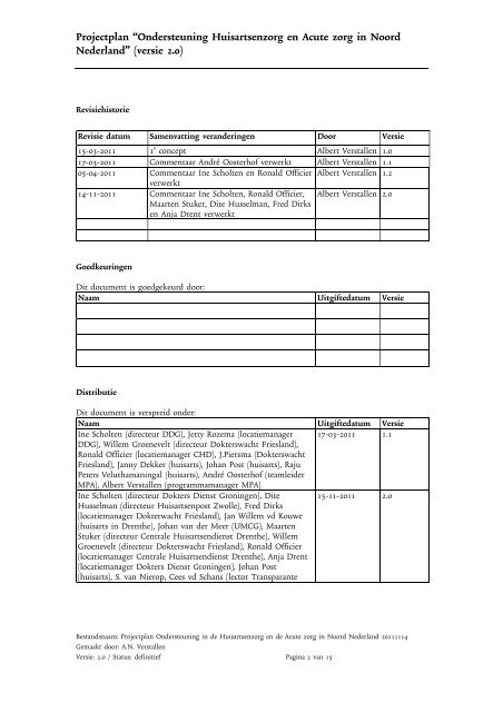 Projectplan “Ondersteuning Huisartsenzorg en Acute zorg in Noord ...