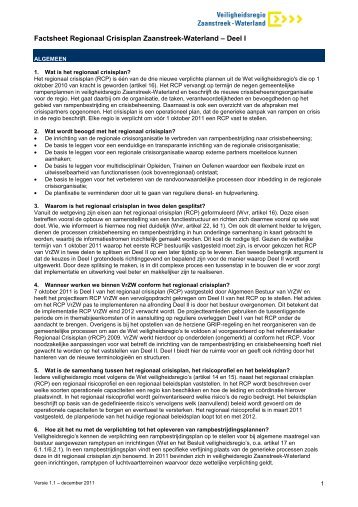 Factsheet RCP 1.1 - Veiligheidsregio Zaanstreek-Waterland