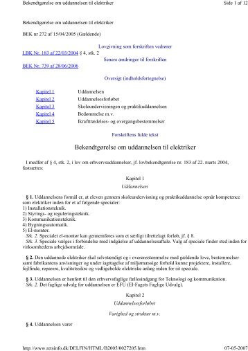 Bekendtgørelse om uddannelsen til elektriker - EVU