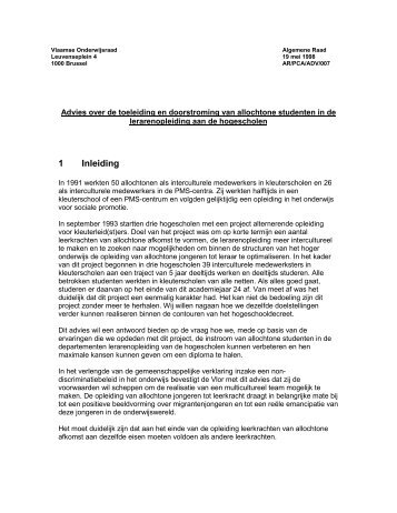 Advies over de toeleiding en doorstroming van allochtone studenten ...