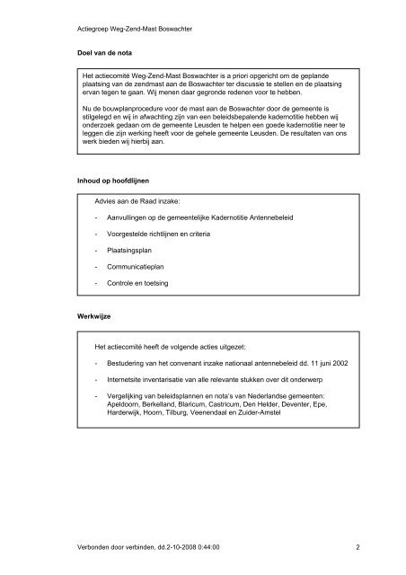 Actiecomité Weg-Zend-Mast Boswachter “Verbonden door verbinden”