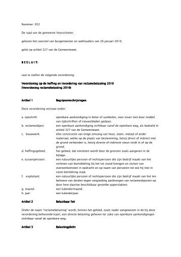 Verordening reclamebelasting Voorschoten - gemeentebestuur van ...