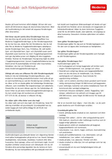Produkt- och förköpsinformation Hus - Moderna Trygghetsförsäkringar
