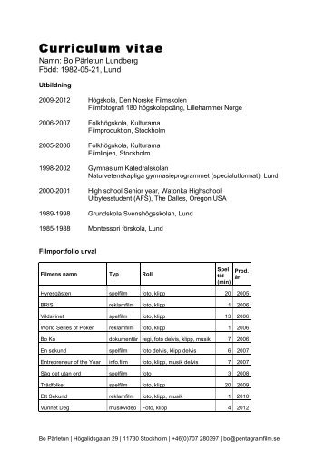 Curriculum vitae - Pentagram Film
