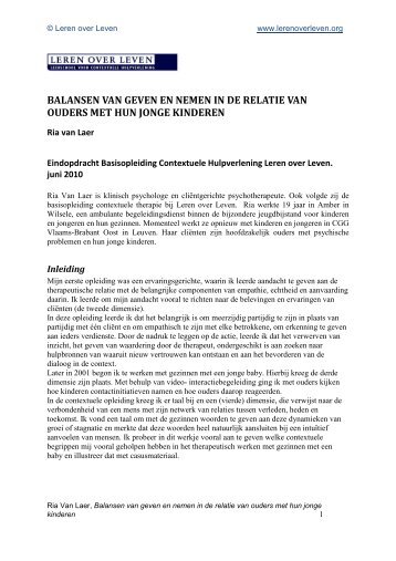 balansen van geven en nemen in de relatie ... - Leren over Leven