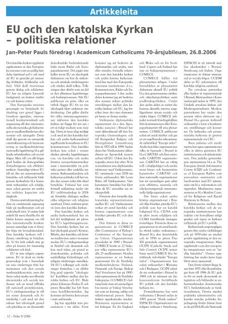 Katolinen hiippakuntalehti 9/2006 Katolskt stiftsblad