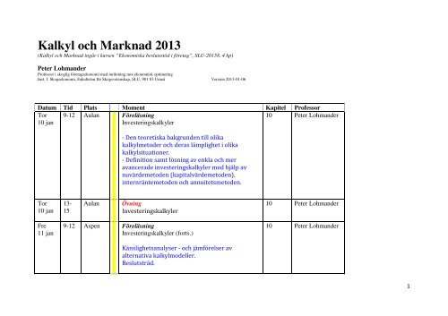 Kalkyl och Marknad 2013 - lohmander.com