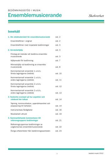 "Bedömningsstöd i musik - Ensemblemusicerande" (1,2 ... - Skolverket