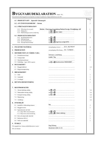 BYGGVARUDEKLARATION (mars –01) - Tarkett