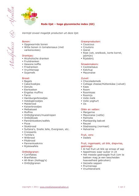 hoge glycemische index lijst hoge glycemische index lijst