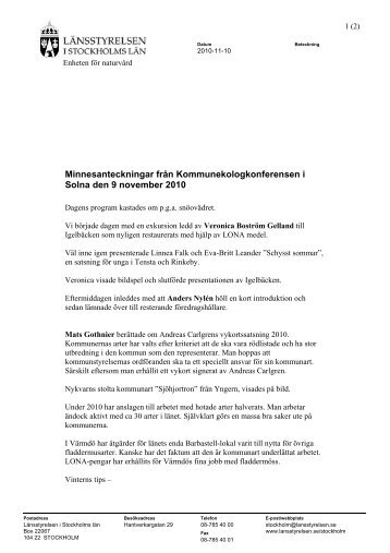 Minnesanteckningar - Länsstyrelsen i Stockholms län