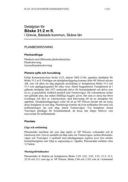 Antagande Planbeskrivning Böske 31 2 - Båstads kommun