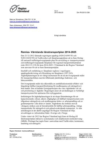 Remiss- Värmlands länstransportplan 2014-2025 - Region Värmland