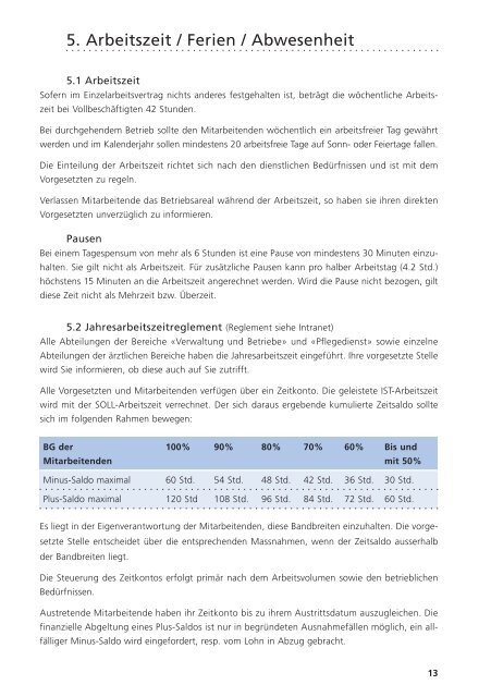 Informationen über die Anstellungsbedingungen im Spital Uster