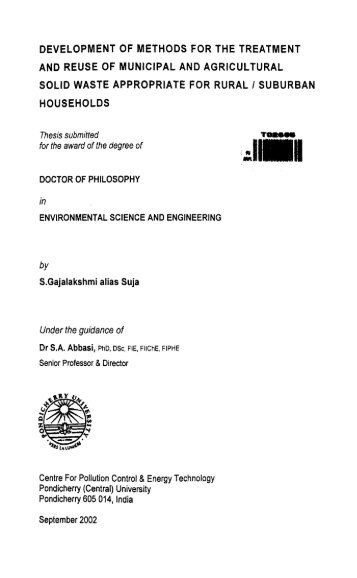 development of methods for the treatment and reuse of municipal ...