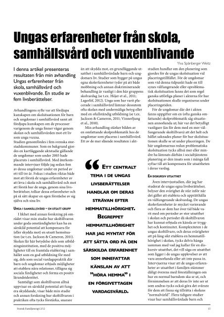 SFT – Svensk Familjeterapi nr 2 2012 - Svenska föreningen för ...