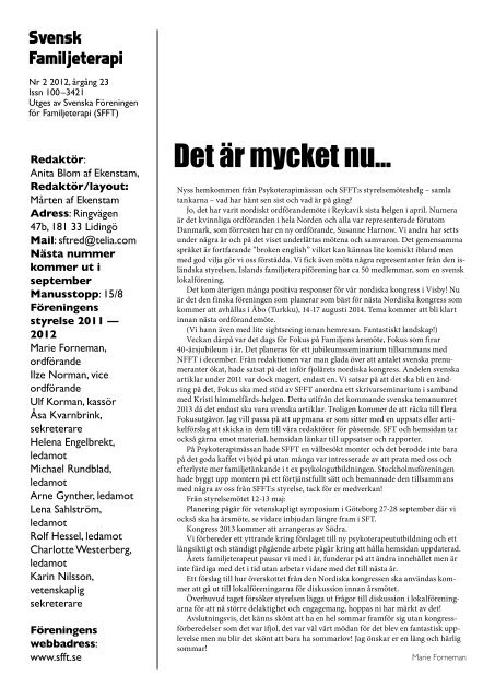 SFT – Svensk Familjeterapi nr 2 2012 - Svenska föreningen för ...