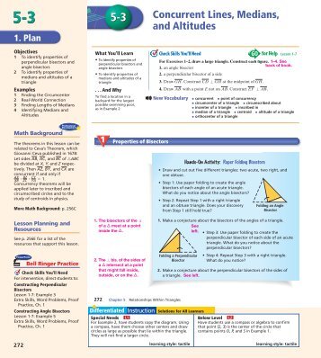 5-3 Concurrent Lines, Medians, and Altitudes