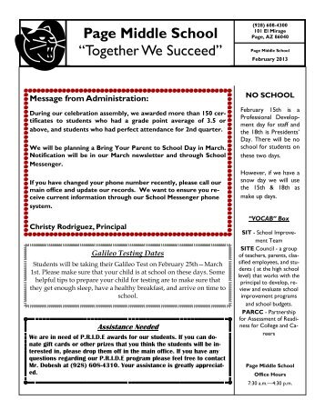 Page Middle School “Together We Succeed”