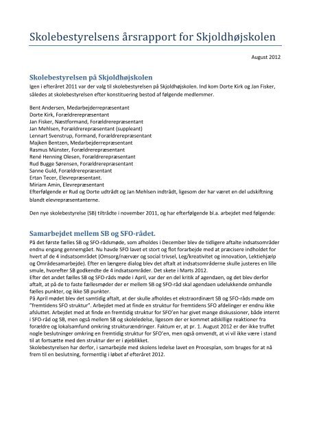 Skolebestyrelsens årsrapport for Skjoldhøjskolen