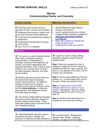 WRITING SURVIVAL SKILLS Memos: Communicating ... - EduGains