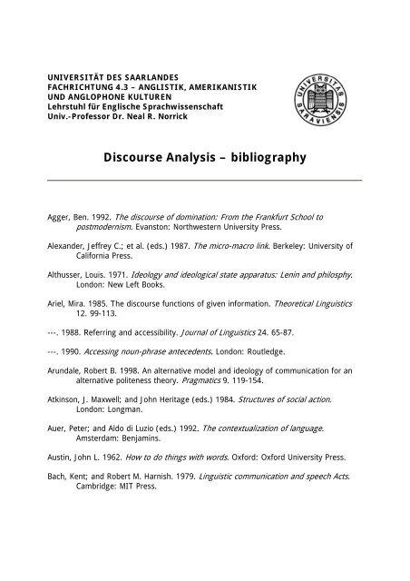 Discourse Analysis – bibliography - Online QDA