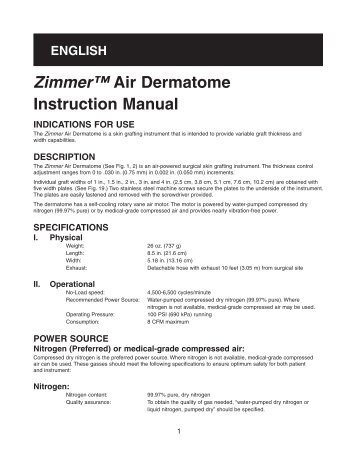 Zimmer™ Air Dermatome Instruction Manual - Zimmer Skin Graft ...