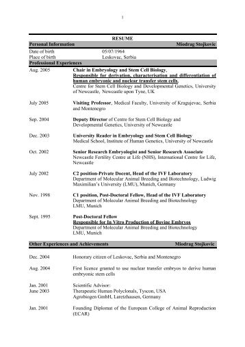 RESUME Personal Information Miodrag Stojkovic Date of birth 05/07 ...