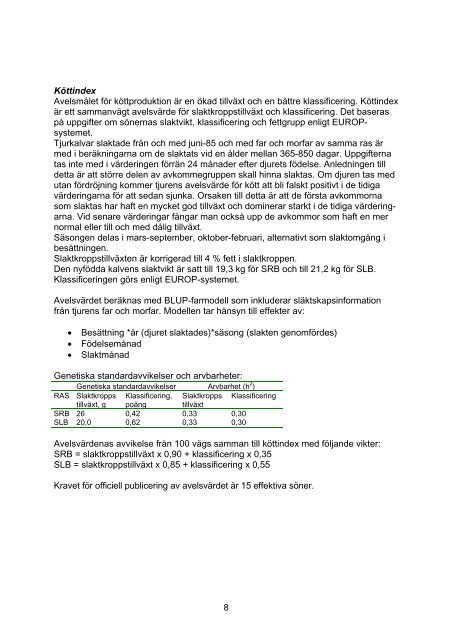 1 dokumentet är ”avelsvärdering version viii” - Svensk Mjölk