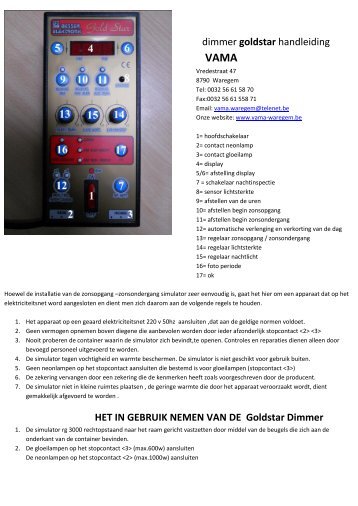 dimmer goldstar handleiding HET IN GEBRUIK ... - vama waregem